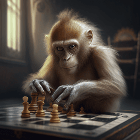 Monkey playing its first chess move